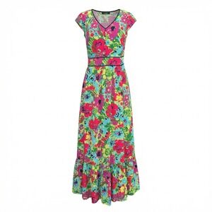 ModCloth 2X Floral Maxi Dress V-Neck Cap Sleeve Tiered Pockets Cottagecore Retro